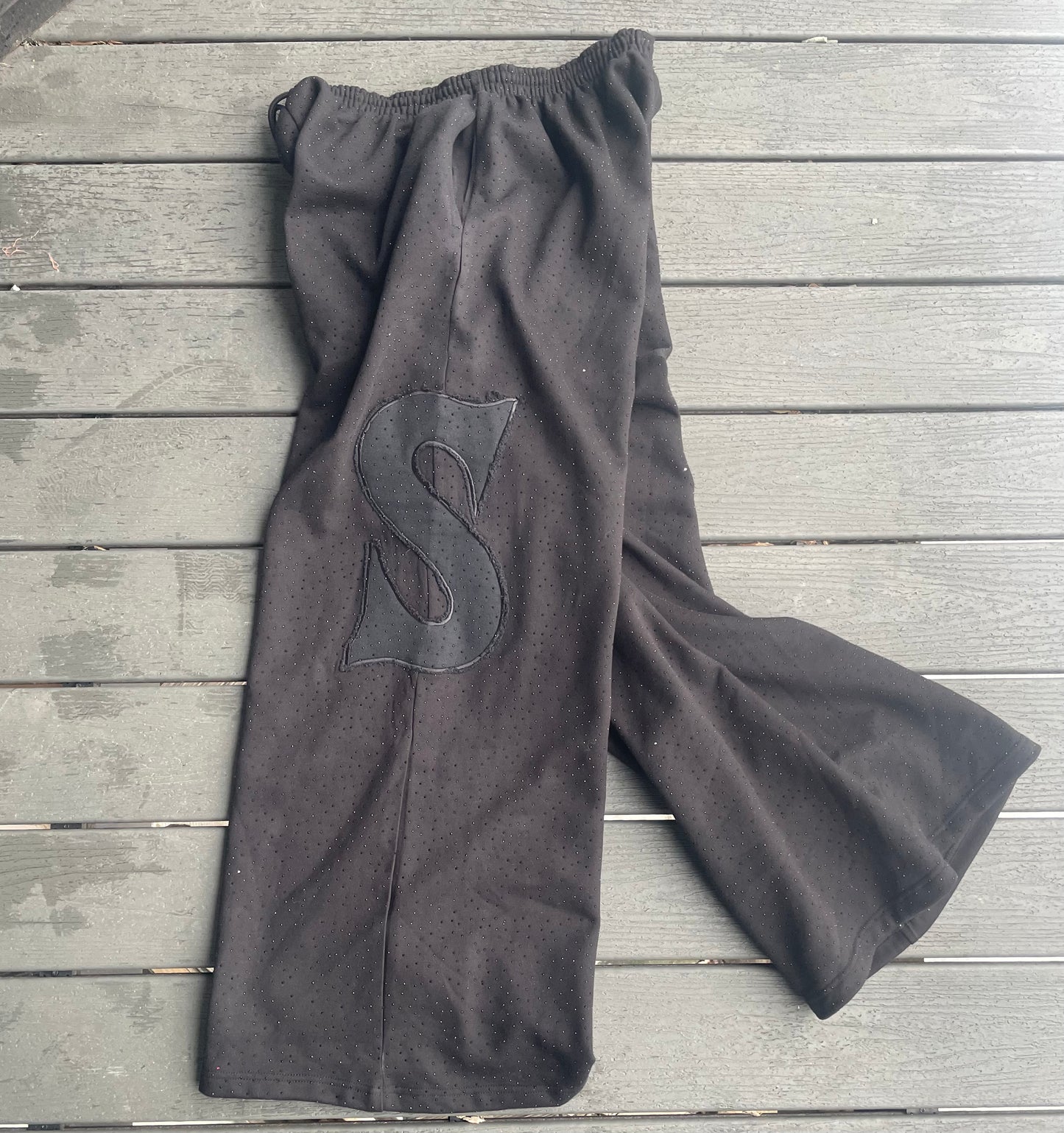 BLACK ON BLACK ALL OVER RHINETONE WIDE LEGGED SWEATS