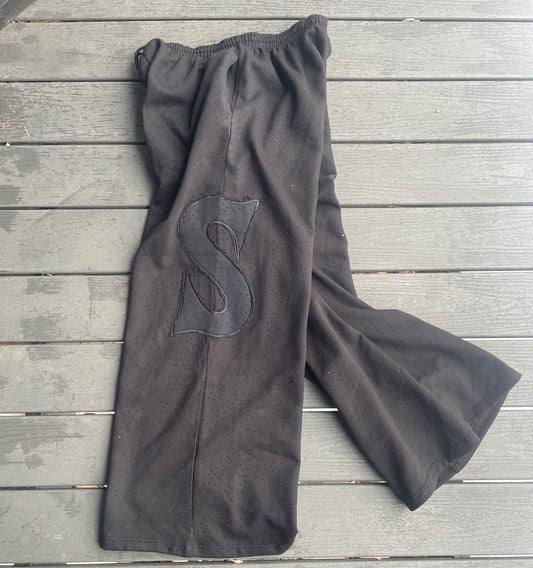 BLACK ON BLACK ALL OVER RHINETONE WIDE LEGGED SWEATS